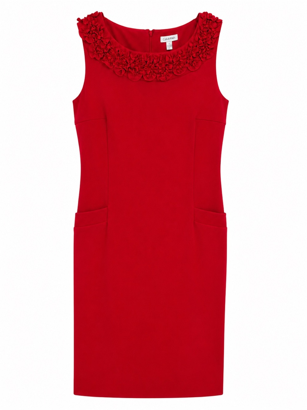 Charter Club Red Sheath Dress with Rosette Collar & Pockets - Size 14